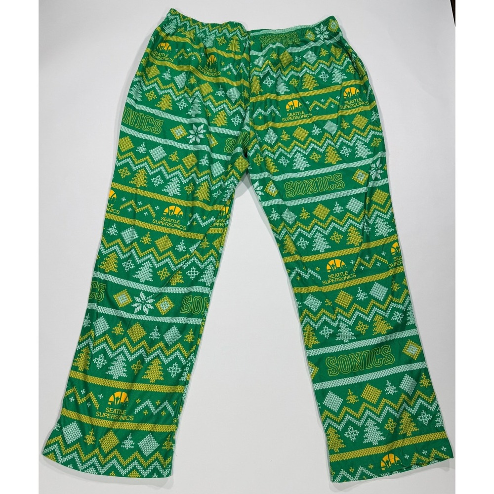 Seattle Supersonics NBA Men's XL Pajama Set Green Yellow Fair Isle Holiday - Picture 5 of 5